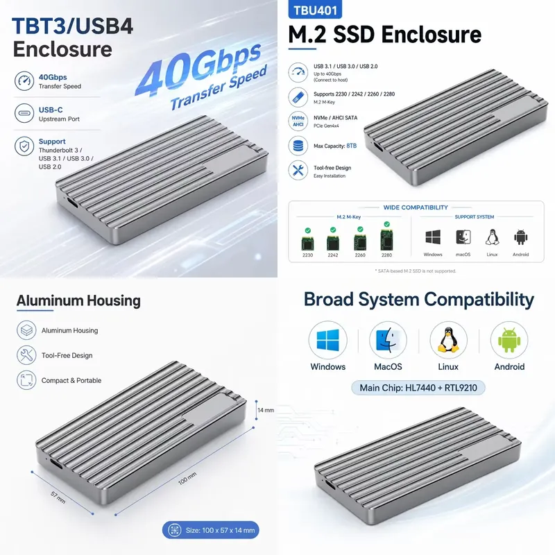 Usb4 40Gbps External Ssd 8Tb - AP01 アルミニウム製 M.2 NVMe SSD エンクロージャ