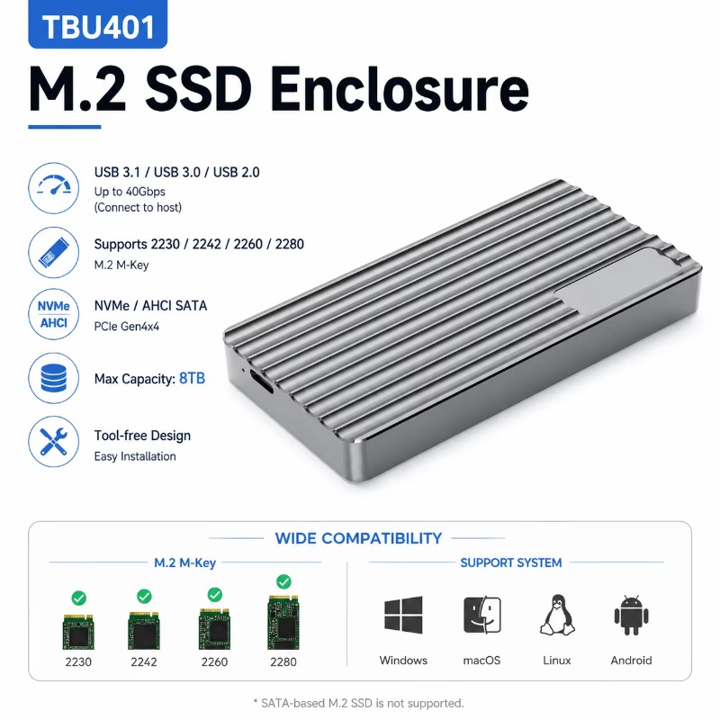 アルミニウム製M.2 NVMe SSDエンクロージャ USB - Usb4 40Gbps External Ssd 8Tb のレビューと価格